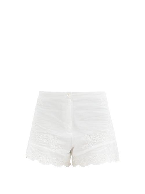 Matchesfashion.com Juliet Dunn - Floral-embroidered Cotton Shorts - Womens - White