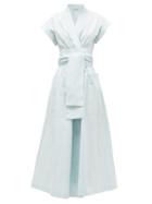 Matchesfashion.com Three Graces London - Clarissa Cotton-poplin Wrap Midi Dress - Womens - Light Blue