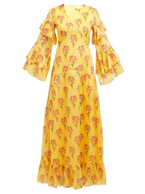Matchesfashion.com Borgo De Nor - Luna Tulip Printed Cotton Voile Maxi Dress - Womens - Yellow Print