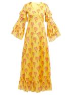 Matchesfashion.com Borgo De Nor - Luna Tulip Printed Cotton Voile Maxi Dress - Womens - Yellow Print