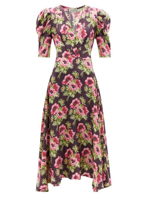 Ladies Beachwear D'ascoli - Agatha Floral-print Silk-twill Dress - Womens - Pink Multi