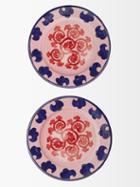 Emporio Sirenuse - Set Of Two Swirl Flower Painted Ceramic Plates - Pink Blue