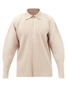 Homme Pliss Issey Miyake - Zipped Technical-pleated Polo Shirt - Mens - Beige
