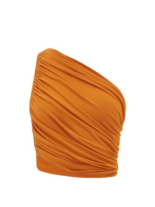 Matchesfashion.com Norma Kamali - Diana Ruched One-shoulder Bikini Top - Womens - Bronze
