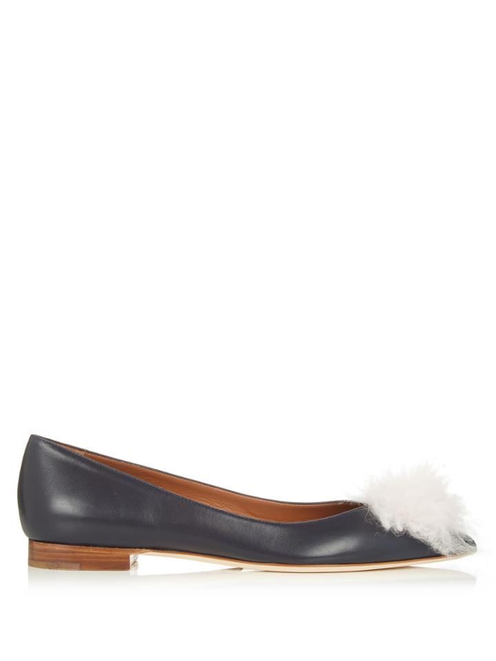 Malone Souliers Penny Cashmere-pompom Leather Flats
