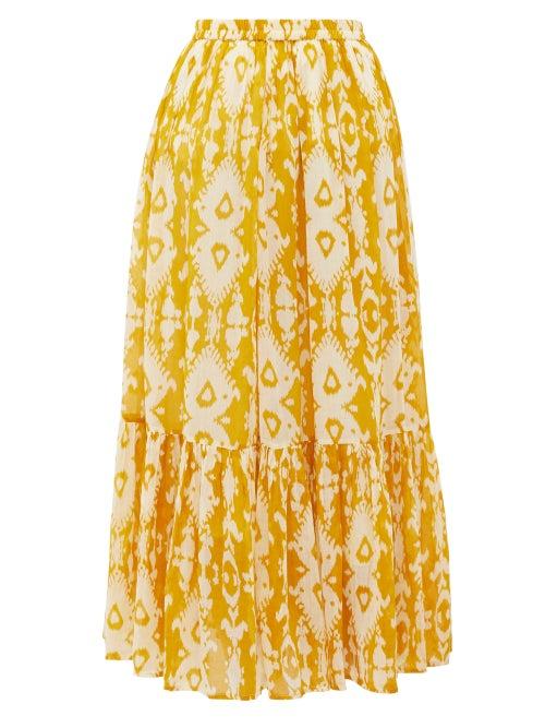 Matchesfashion.com Mes Demoiselles - Sumatra Ikat-print Cotton-voile Skirt - Womens - Yellow Print