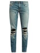 Saint Laurent Distressed Leather-insert Skinny Jeans