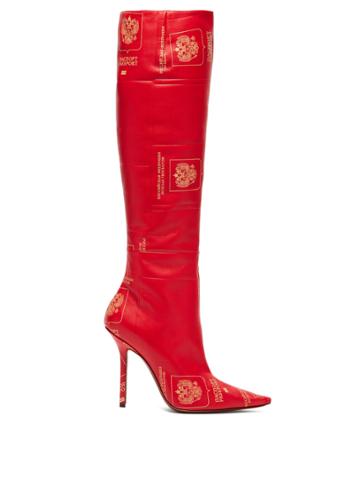Vetements Passport-print Knee-high Leather Boots