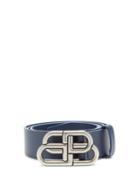 Balenciaga - Bb-logo Leather Belt - Mens - Navy