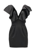 Matchesfashion.com Alexandre Vauthier - Ruffled Plunge-neck Satin Mini Dress - Womens - Black