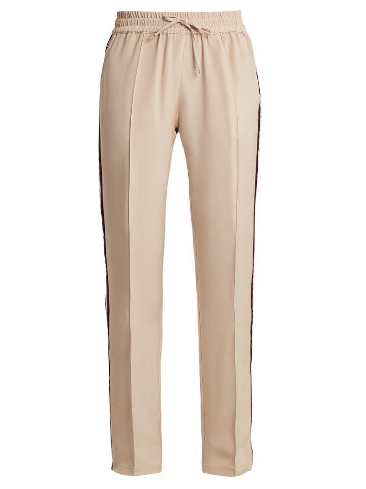Serena Bute Contrast-striped Straight-leg Silk-crepe Trousers