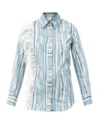 Matchesfashion.com Thebe Magugu - Feather-trimmed Shredded Denim-print Cotton Shirt - Womens - Blue Stripe