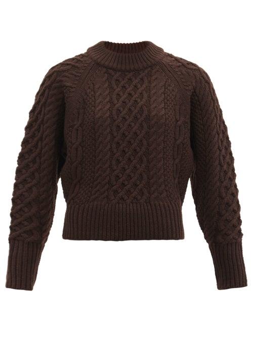 Matchesfashion.com Emilia Wickstead - Emory Cable-knitted Wool Sweater - Womens - Dark Brown