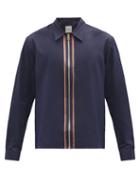 Matchesfashion.com Paul Smith - Artist-stripe Zipped Cotton-poplin Shirt - Mens - Navy