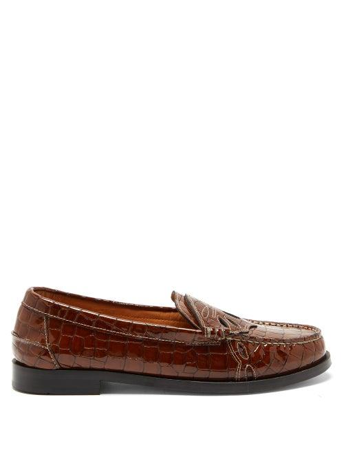 Matchesfashion.com Ganni - Crocodile-effect Patent-leather Penny Loafers - Womens - Brown