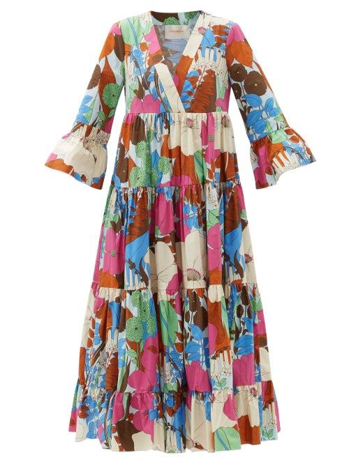 Matchesfashion.com La Doublej - Jennifer Jane Floral-print Cotton Midi Dress - Womens - Blue Print