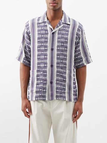 Needles - Cabana Papillon-stripe Cotton Shirt - Mens - White Navy