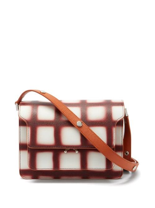 Ladies Bags Marni - Trunk Medium Grid-print Leather Shoulder Bag - Womens - Burgundy White