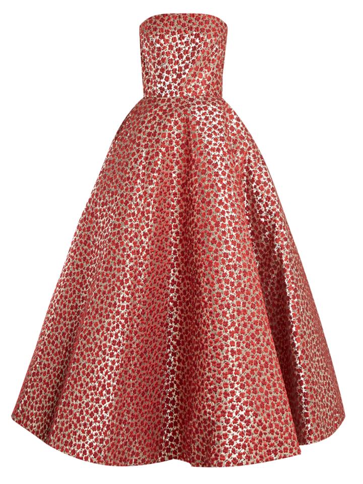Oscar De La Renta Poppy-jacquard Strapless Gown