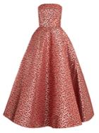 Oscar De La Renta Poppy-jacquard Strapless Gown