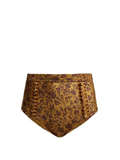 Matchesfashion.com Zimmermann - Juniper High Rise Bikini Briefs - Womens - Gold Multi