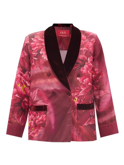 F.r.s - For Restless Sleepers - Ate Double-breasted Peony Wave-print Twill Jacket - Womens - Burgundy