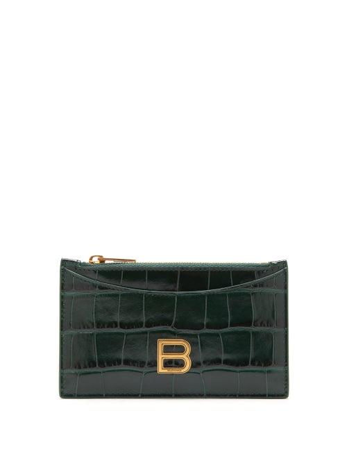 Balenciaga - Hourglass Zipped Croc-effect Leather Cardholder - Womens - Dark Green
