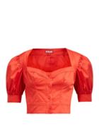 Matchesfashion.com Staud - Rene Puff Sleeve Stretch Cotton Twill Top - Womens - Red