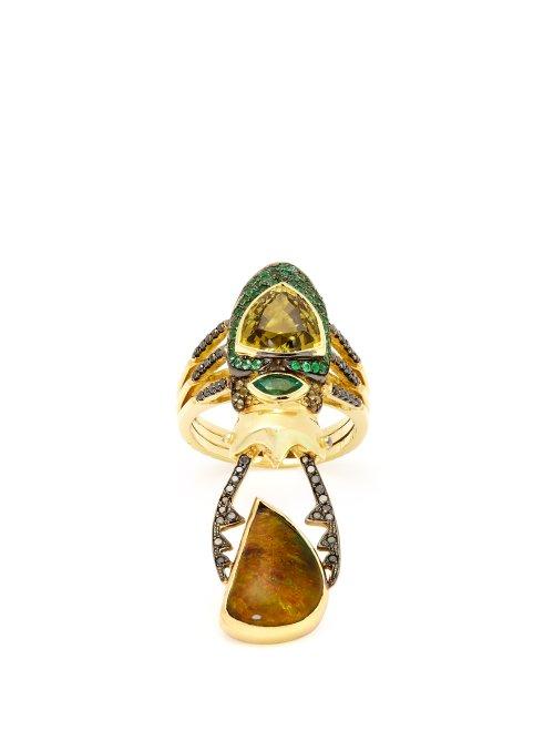 Matchesfashion.com Daniela Villegas - Circe Diamond, Sapphire & 18kt Gold Ring - Womens - Green