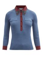 Matchesfashion.com Chlo - Floral-appliqu Ribbed Cotton-jersey Sweater - Womens - Blue