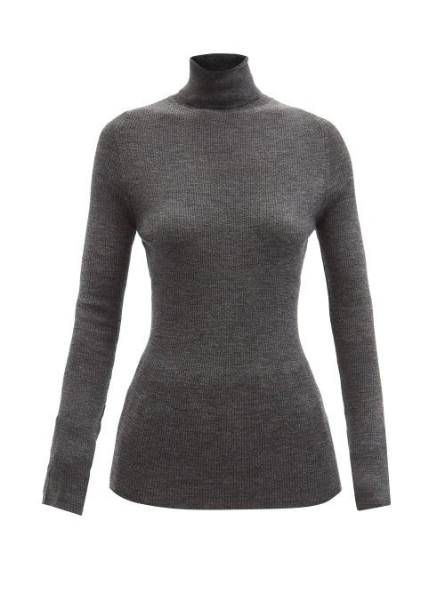 Raey - Roll-neck Fine-rib Merino Wool Sweater - Womens - Charcoal