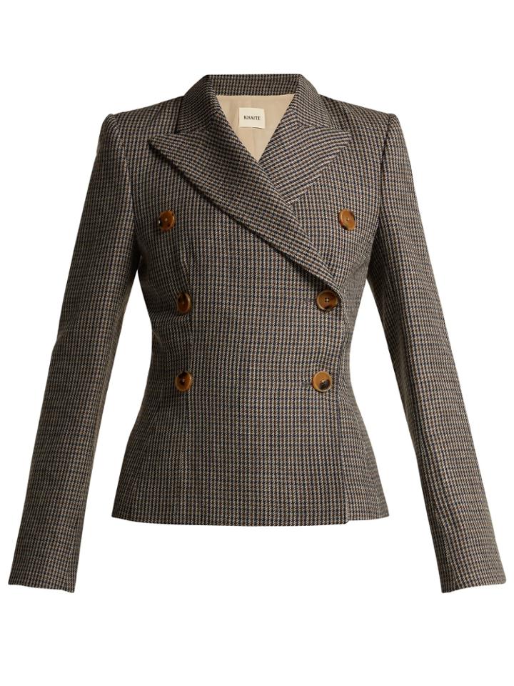 Khaite Cathy Double-breasted Houndstooth Wool Blazer