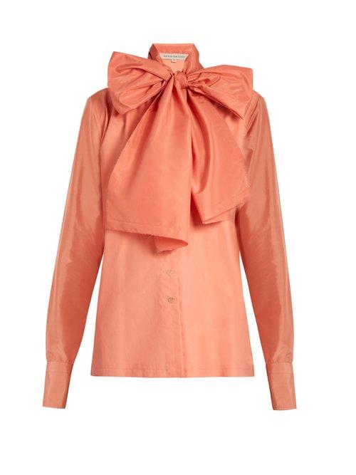 Matchesfashion.com Mafalda Von Hessen - Neck Tie Silk And Cotton Poplin Blouse - Womens - Light Pink