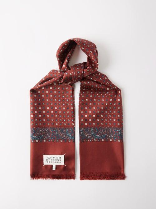 Maison Margiela - Fringed Paisley-print Silk Scarf - Mens - Burgundy