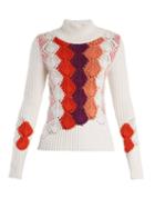 Matchesfashion.com Peter Pilotto - Crochet Panel Ribbed Knit Cotton Blend Sweater - Womens - White Multi