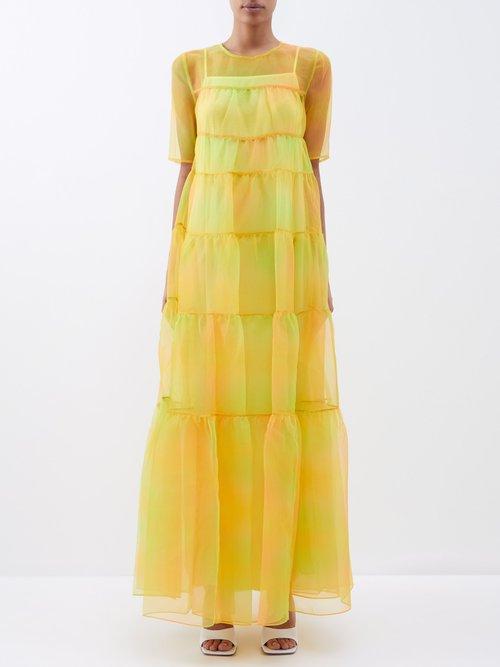 Staud - Hyacinth Banded Organza Maxi Dress - Womens - Orange