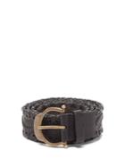 Matchesfashion.com Saint Laurent - Whipstitched Woven-leather Belt - Mens - Black