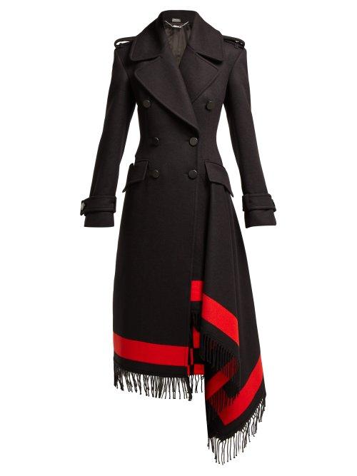 Matchesfashion.com Alexander Mcqueen - Double Breasted Waterfall Hem Striped Coat - Womens - Black Red