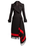 Matchesfashion.com Alexander Mcqueen - Double Breasted Waterfall Hem Striped Coat - Womens - Black Red