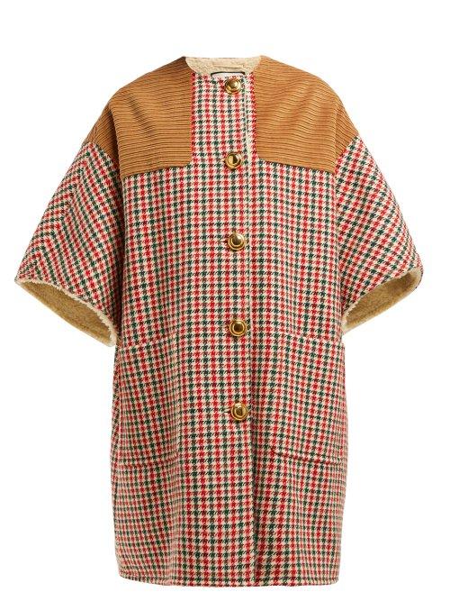 Matchesfashion.com Gucci - Cape Sleeve Houndstooth Wool Blend Coat - Womens - Red Multi