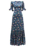 Matchesfashion.com The Vampire's Wife - The Night Flight Floral Print Silk Maxi Dress - Womens - Navy Multi