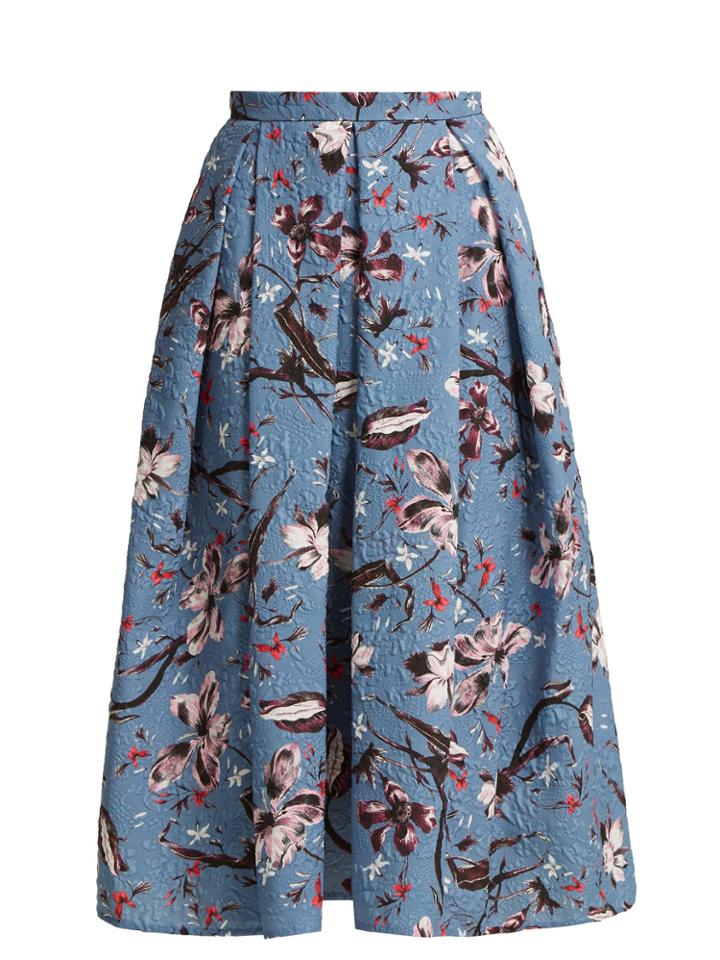 Erdem Ina Floral-print Cloqu Midi Skirt