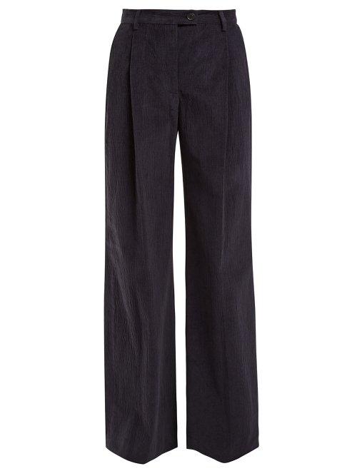 Matchesfashion.com Acne Studios - High Rise Fine Corduroy Cotton Blend Trousers - Womens - Navy