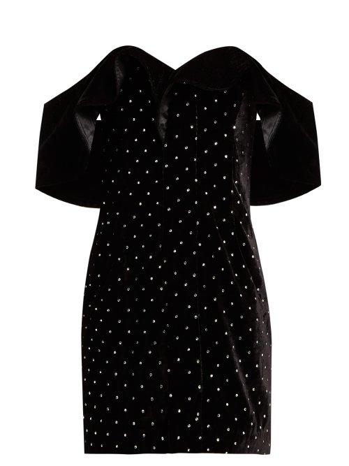 Matchesfashion.com Self-portrait - Off The Shoulder Velvet Mini Dress - Womens - Black