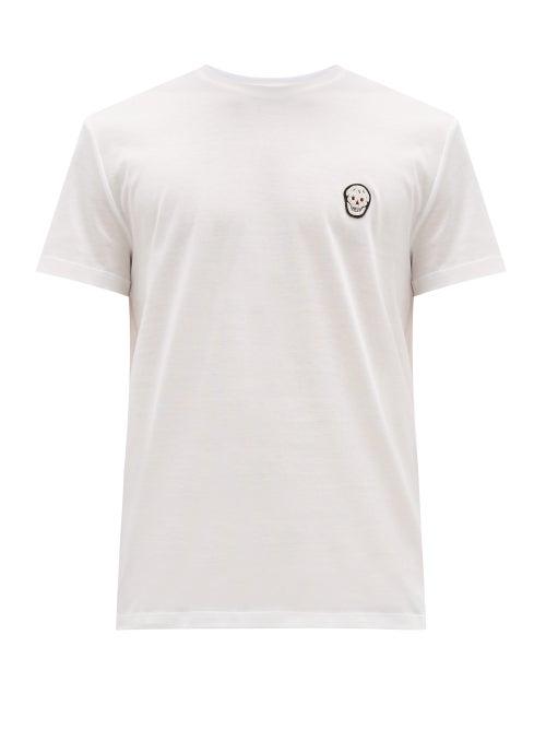Matchesfashion.com Alexander Mcqueen - Zardozi Embroidered Skull Cotton T Shirt - Mens - White