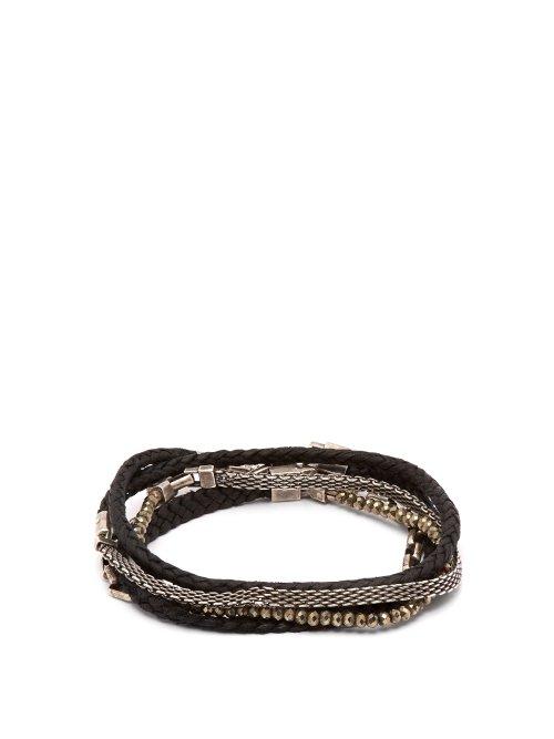 Matchesfashion.com Title Of Work - Sterling Silver, Leather And Bead Bracelet - Mens - Silver