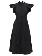 Sea - Cindy Ruffled Cotton-blend Seersucker Midi Dress - Womens - Black