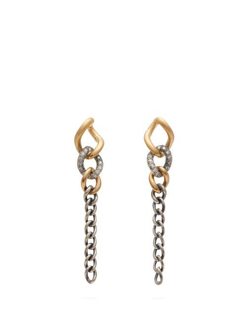 Matchesfashion.com Hum - Diamond And 18kt Gold Chain Link Drop Earrings - Womens - Silver Gold