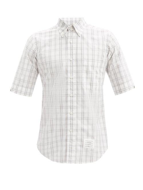 Thom Browne - Checked Cotton Short-sleeved Shirt - Mens - Grey