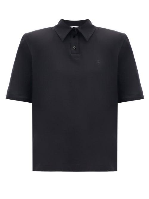 Matchesfashion.com The Attico - Padded-shoulder Cotton-jersey Polo Shirt - Womens - Black